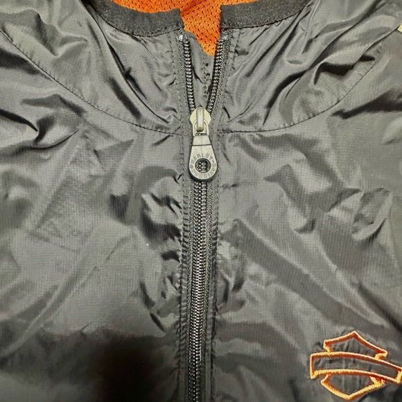 Harley-Davidson Hooded Windbreaker Jacket Men’s Large Black Orange - Picture 6 of 9